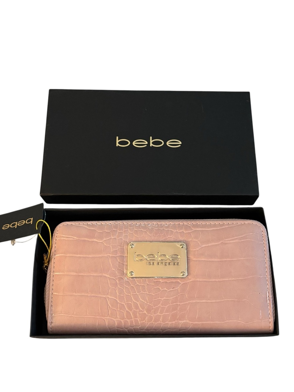Bebe Natalia Croco Zip Around Wallet Dusty Pink Gold Hardware BNWT Box